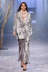 Nirmooha_Grey Velvet Print Forest Lapel Blazer With Pant _Online_at_Aza_Fashions