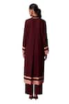 Buy_Dania Siddiqui_Wine Flowy Georgette Color Block Collared Nova Hem Tunic With Pant 