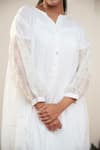 Buy_OurDve_White Cotton And Chanderi Notched Button Down Floral Sleeve Dress 