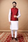 Buy_Arihant Rai Sinha_Red Silk Embroidery Geometric Bundi Kurta Set _at_Aza_Fashions