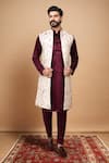 Buy_Arihant Rai Sinha_Cream Silk Embroidery, Mirrors Thread Long Jacket _at_Aza_Fashions