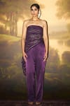 Buy_ZWAAN_Purple Top Georgette Pant Mashru Lining Shantung Ahalya Draped Tube With _at_Aza_Fashions