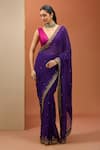 Buy_Esha Koul_Purple Georgette Embroidered Sequin Plunging V Border Saree With Blouse _at_Aza_Fashions