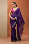 Esha Koul_Purple Georgette Embroidered Sequin Plunging V Border Saree With Blouse _Online_at_Aza_Fashions