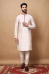 Buy_Arihant Rai Sinha_Beige Silk Sequins Embroidered Band Collar Kurta With Pant Pyjama _at_Aza_Fashions