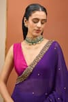 Buy_Esha Koul_Purple Georgette Embroidered Sequin Plunging V Border Saree With Blouse _Online_at_Aza_Fashions