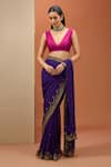 Shop_Esha Koul_Purple Georgette Embroidered Sequin Plunging V Border Saree With Blouse _Online_at_Aza_Fashions