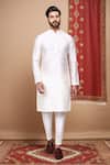 Buy_Arihant Rai Sinha_Cream Silk Embroidery Blossom Band Collar Kurta With Pant Pyjama _at_Aza_Fashions