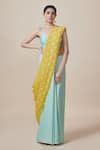 Buy_Dressfolk_Blue Handloom Cotton Polka Dot Pattern Saree With Unstitched Blouse Piece _at_Aza_Fashions