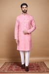 Buy_Arihant Rai Sinha_Pink Cotton Print Blossom Sherwani With Pant Pyjama _at_Aza_Fashions