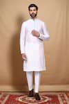 Buy_Arihant Rai Sinha_White Silk Embroidery Floral Band Collar Kurta With Pant Pyjama _at_Aza_Fashions