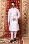 Buy_Aryavir Malhotra_White Cotton Printed Floral Embroidered Bundi Jacket _at_Aza_Fashions