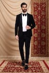 Buy_Aryavir Malhotra_Black Satin Silk Woven Floral Faded Pattern Tuxedo Pant Set _at_Aza_Fashions