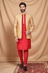 Buy_Aryavir Malhotra_Gold Art Silk Embroidery Quatrefoil Floral Jacket Kurta Set _at_Aza_Fashions