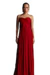 Dania Siddiqui_Red Crinkled Chiffon Plain Off-shoulder Rosa Ruched Corset Gown _at_Aza_Fashions