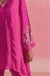 Buy_One Not Two_Pink Kurta Silk Embroidery Stones V-neck Sequins Asymmetric And Pant Set 