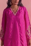 Shop_One Not Two_Pink Kurta Silk Embroidery Stones V-neck Sequins Asymmetric And Pant Set 