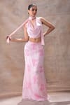 Buy_Akashi Clothing_Pink Modal Satin Embroidered Cut Dana Cowl Neck Floral Skirt With Top _at_Aza_Fashions