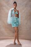 Buy_Akashi Clothing_Blue Modal Satin Embroidered Cut Dana  Sheer Set With Skirt _at_Aza_Fashions