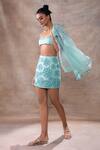 Akashi Clothing_Blue Modal Satin Embroidered Cut Dana  Sheer Set With Skirt _at_Aza_Fashions