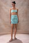 Buy_Akashi Clothing_Blue Modal Satin Embroidered Cut Dana  Sheer Set With Skirt 