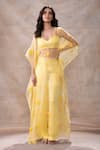 Buy_Akashi Clothing_Yellow Modal Satin Embroidered Cut Dana Kaftan Deep V-neck Floral Pant Set _at_Aza_Fashions