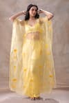 Shop_Akashi Clothing_Yellow Modal Satin Embroidered Cut Dana Kaftan Deep V-neck Floral Pant Set _Online_at_Aza_Fashions