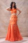 Buy_Akashi Clothing_Orange Pure Organza Embroidered Cut Dana Floral Godet Lehenga With Vest Blouse _at_Aza_Fashions