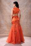 Shop_Akashi Clothing_Orange Pure Organza Embroidered Cut Dana Floral Godet Lehenga With Vest Blouse _at_Aza_Fashions