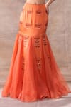 Akashi Clothing_Orange Pure Organza Embroidered Cut Dana Floral Godet Lehenga With Vest Blouse _at_Aza_Fashions