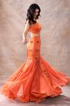 Buy_Akashi Clothing_Orange Pure Organza Embroidered Cut Dana Floral Godet Lehenga With Vest Blouse 