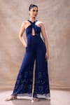 Buy_Akashi Clothing_Blue Pure Organza Embroidered Cut Dana Halter Neck -out Jumpsuit _at_Aza_Fashions