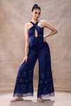 Akashi Clothing_Blue Pure Organza Embroidered Cut Dana Halter Neck -out Jumpsuit _Online_at_Aza_Fashions