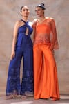 Buy_Akashi Clothing_Blue Pure Organza Embroidered Cut Dana Halter Neck -out Jumpsuit _Online_at_Aza_Fashions