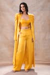 Buy_Akashi Clothing_Yellow Modal Satin Embroidered Cutwork Jacket Lapel Collar Cut Dana Pant Set _at_Aza_Fashions