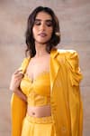 Akashi Clothing_Yellow Modal Satin Embroidered Cutwork Jacket Lapel Collar Cut Dana Pant Set _Online_at_Aza_Fashions