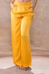 Shop_Akashi Clothing_Yellow Modal Satin Embroidered Cutwork Jacket Lapel Collar Cut Dana Pant Set _Online_at_Aza_Fashions