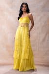 Buy_Akashi Clothing_Yellow Pure Organza Embroidered Cut Dana Floral Slit Tunic With Sharara _at_Aza_Fashions