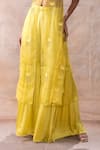 Akashi Clothing_Yellow Pure Organza Embroidered Cut Dana Floral Slit Tunic With Sharara _Online_at_Aza_Fashions