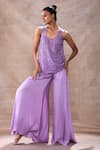 Shop_Akashi Clothing_Purple Pure Organza Embroidered Cut Dana Round Layered Tunic With Flared Pant _Online_at_Aza_Fashions