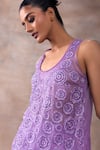 Akashi Clothing_Purple Pure Organza Embroidered Cut Dana Round Layered Tunic With Flared Pant _at_Aza_Fashions