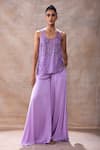 Akashi Clothing_Purple Pure Organza Embroidered Cut Dana Round Layered Tunic Flared Pant Set _Online_at_Aza_Fashions