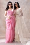 Buy_Akashi Clothing_Off White Pure Organza Embroidered Cut Dana V-neck Pre-draped Skirt Saree Set 