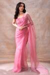 Buy_Akashi Clothing_Pink Pure Organza Embroidered Patchwork Square Cut Dana Saree With Blouse _at_Aza_Fashions