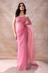 Akashi Clothing_Pink Pure Organza Embroidered Patchwork Square Cut Dana Saree With Blouse _at_Aza_Fashions