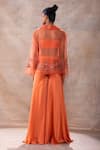 Shop_Akashi Clothing_Orange Modal Satin Embroidered Cut Dana Floral Sheer Short Flared Pant Set _at_Aza_Fashions