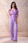 Buy_Akashi Clothing_Purple Pure Organza Embroidered Cut Dana Top Round Sheer Pant Set _at_Aza_Fashions