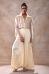 Buy_Akashi Clothing_Off White Modal Satin Embroidered Cut Dana Floral Thread Crop With Flared Pant _at_Aza_Fashions