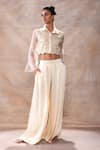 Buy_Akashi Clothing_Off White Modal Satin Embroidered Cut Dana Floral Thread Crop With Flared Pant _Online_at_Aza_Fashions