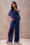 Buy_Akashi Clothing_Blue Pure Organza Embroidered Cut Dana Cape One Floral Slit Pant Set _at_Aza_Fashions